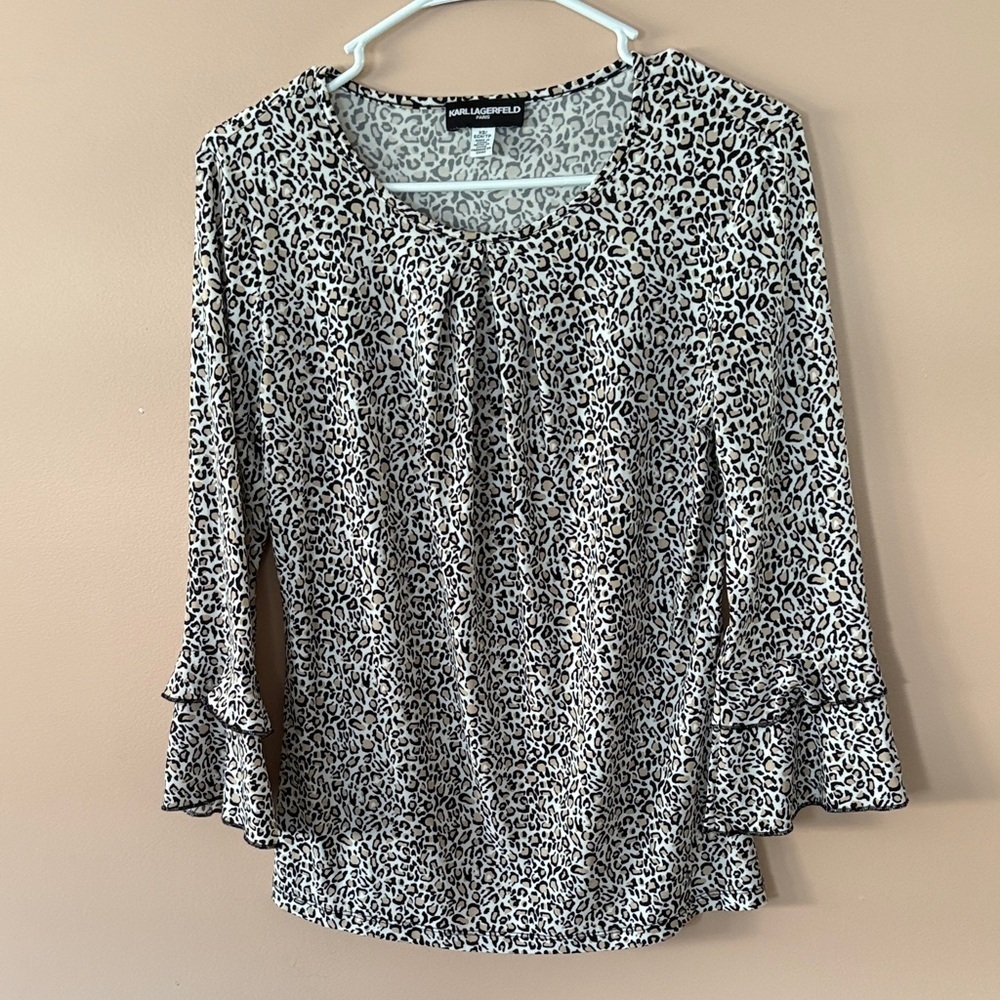 Karl Lagerfeld Black and White Leopard Print Blouse